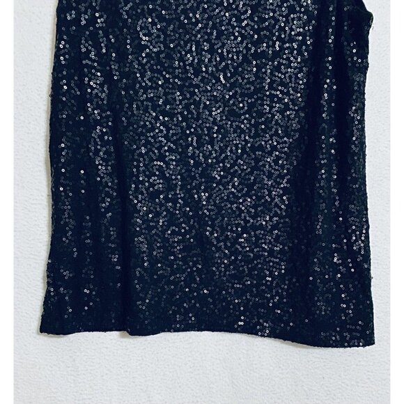 Talbots Womens Medium Sleeveless Sequin Tank Top Black Lined Stretch - Picture 2 of 7